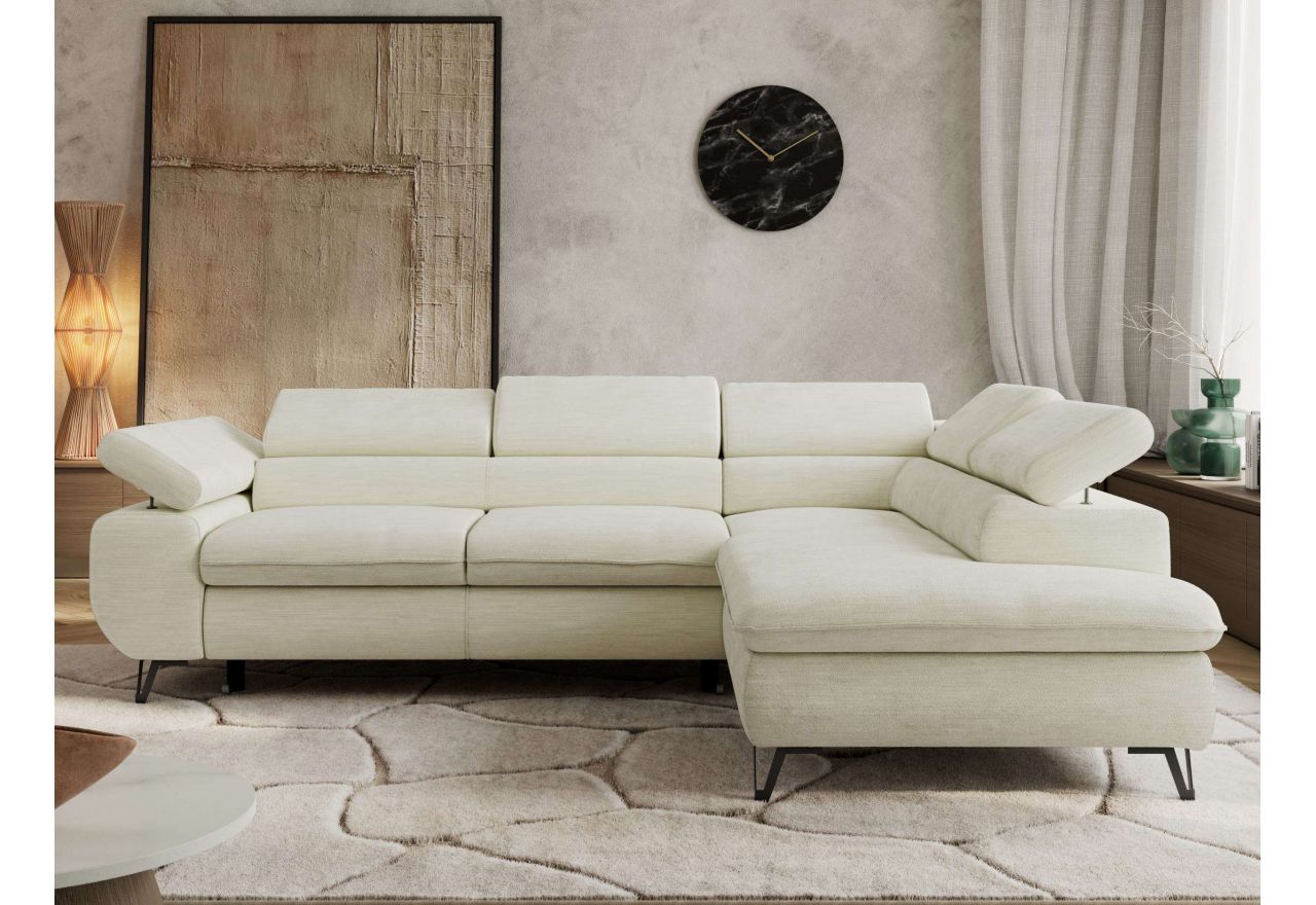 Narożnik PABLO L - strona prawa - kremowy, szenil gładki - Topper Visco