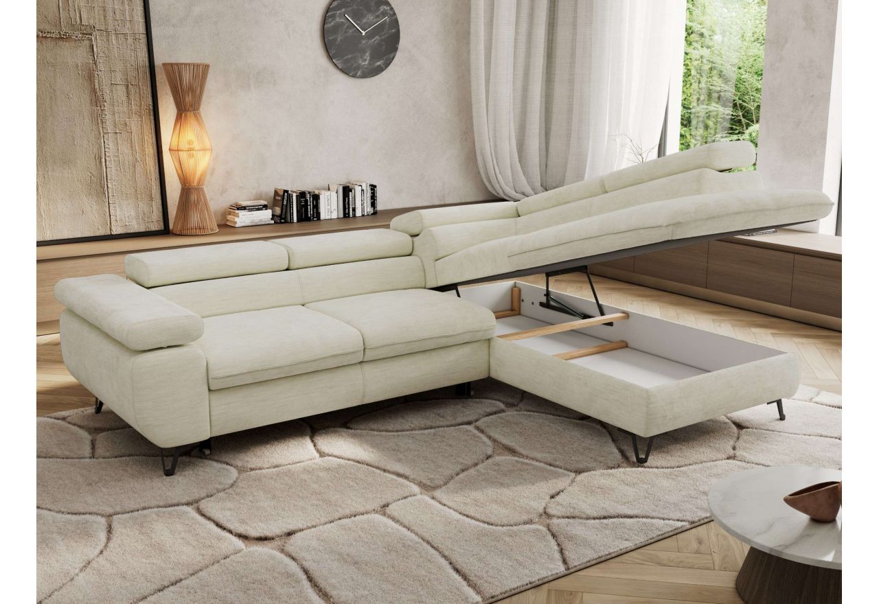 Narożnik PABLO L - strona prawa - kremowy, szenil gładki - Topper Visco