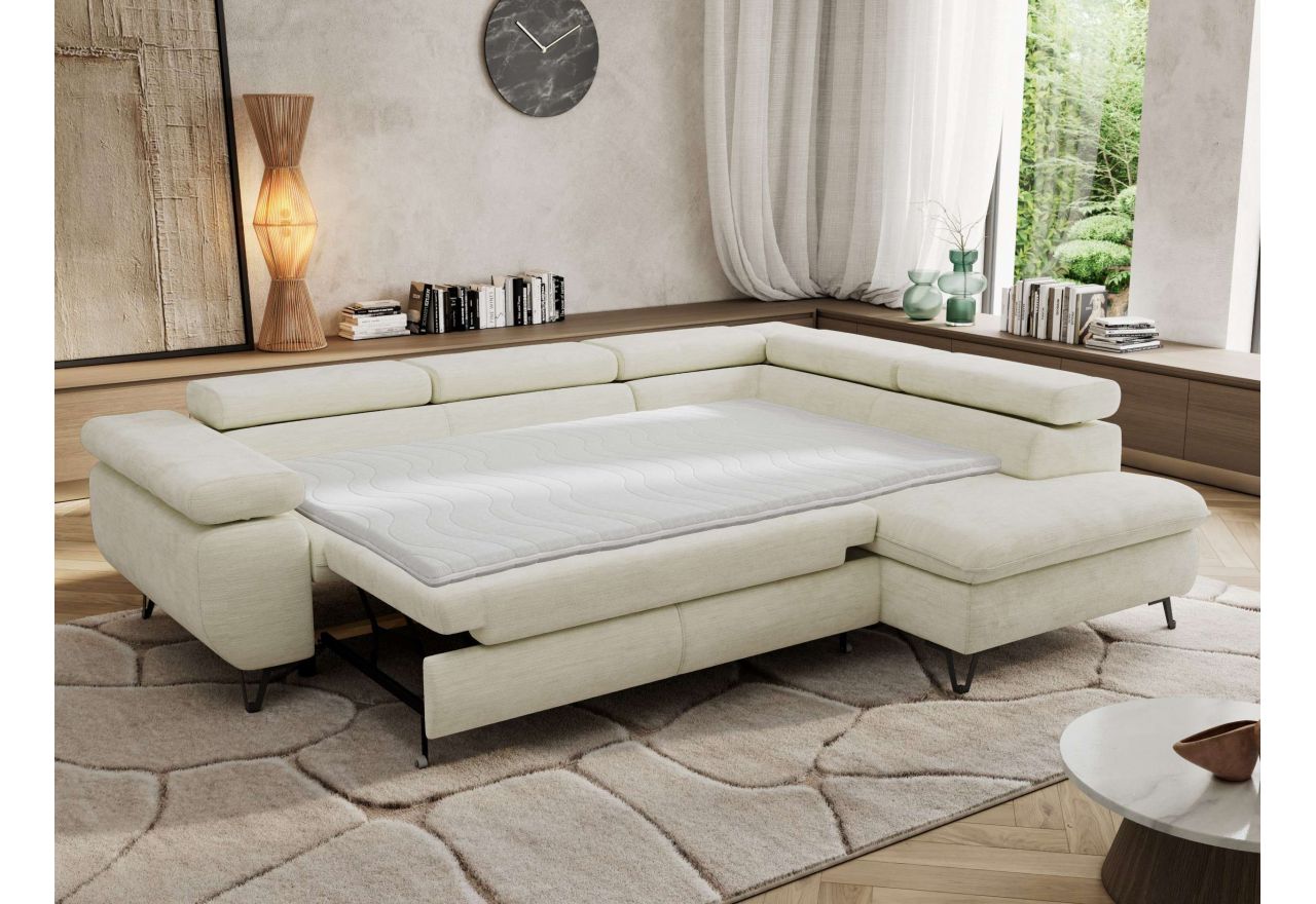 Narożnik PABLO L - strona prawa - kremowy, szenil gładki - Topper Visco