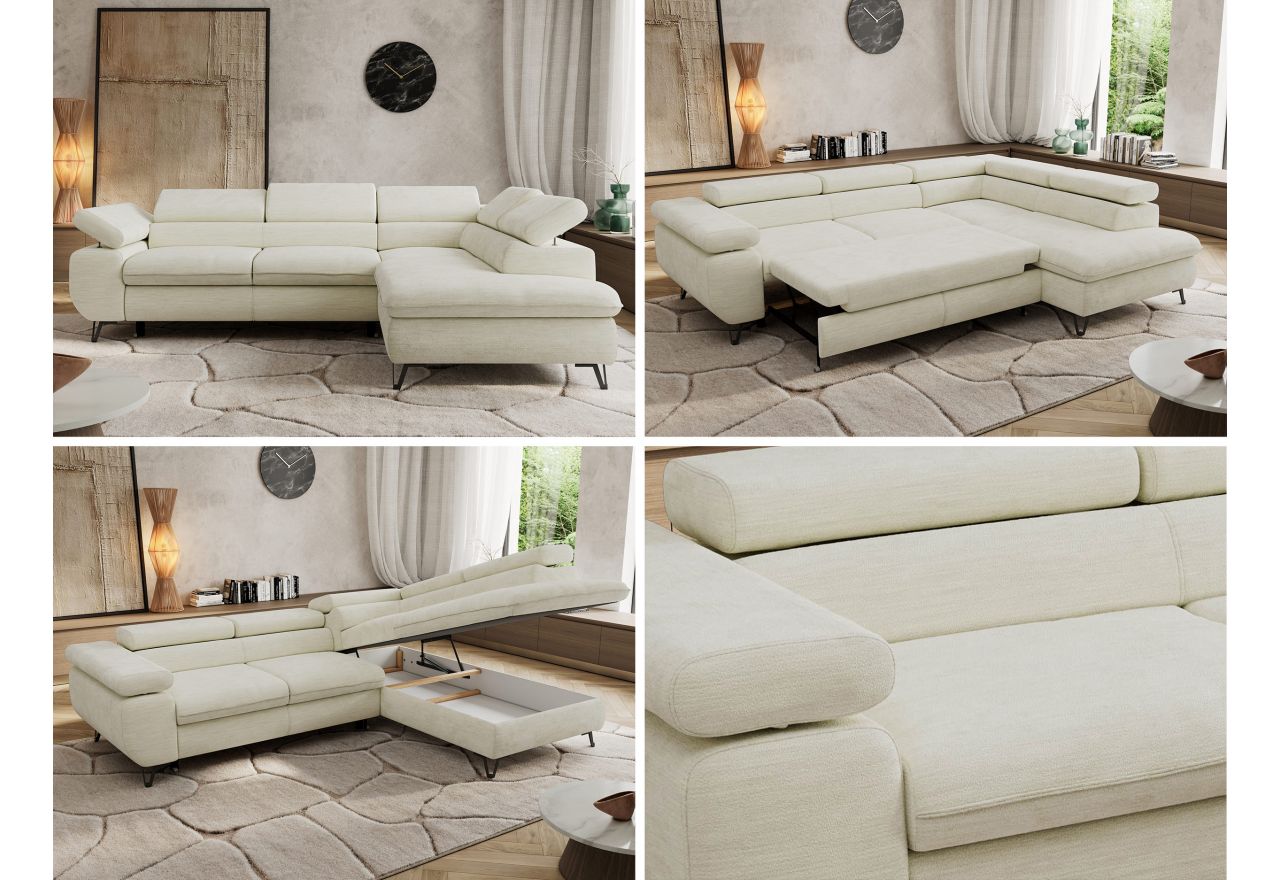 Narożnik PABLO L - strona prawa - kremowy, szenil gładki - Topper Visco