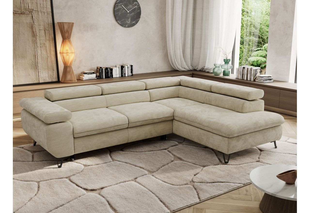 Narożnik PABLO L - strona prawa - beżowy, szenil gładki - Topper Visco