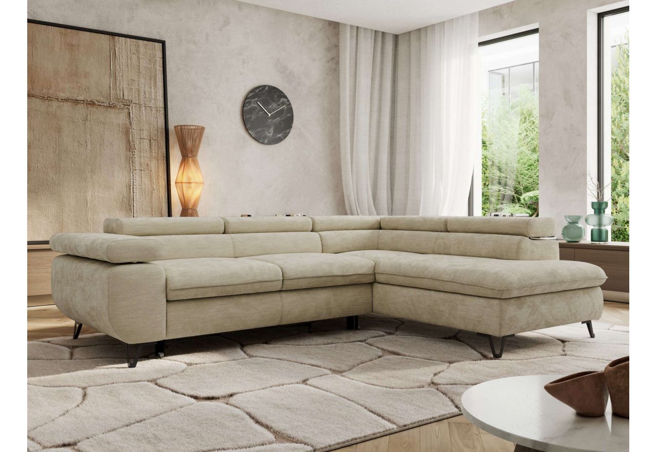 Narożnik PABLO L - strona prawa - beżowy, szenil gładki - Topper Visco