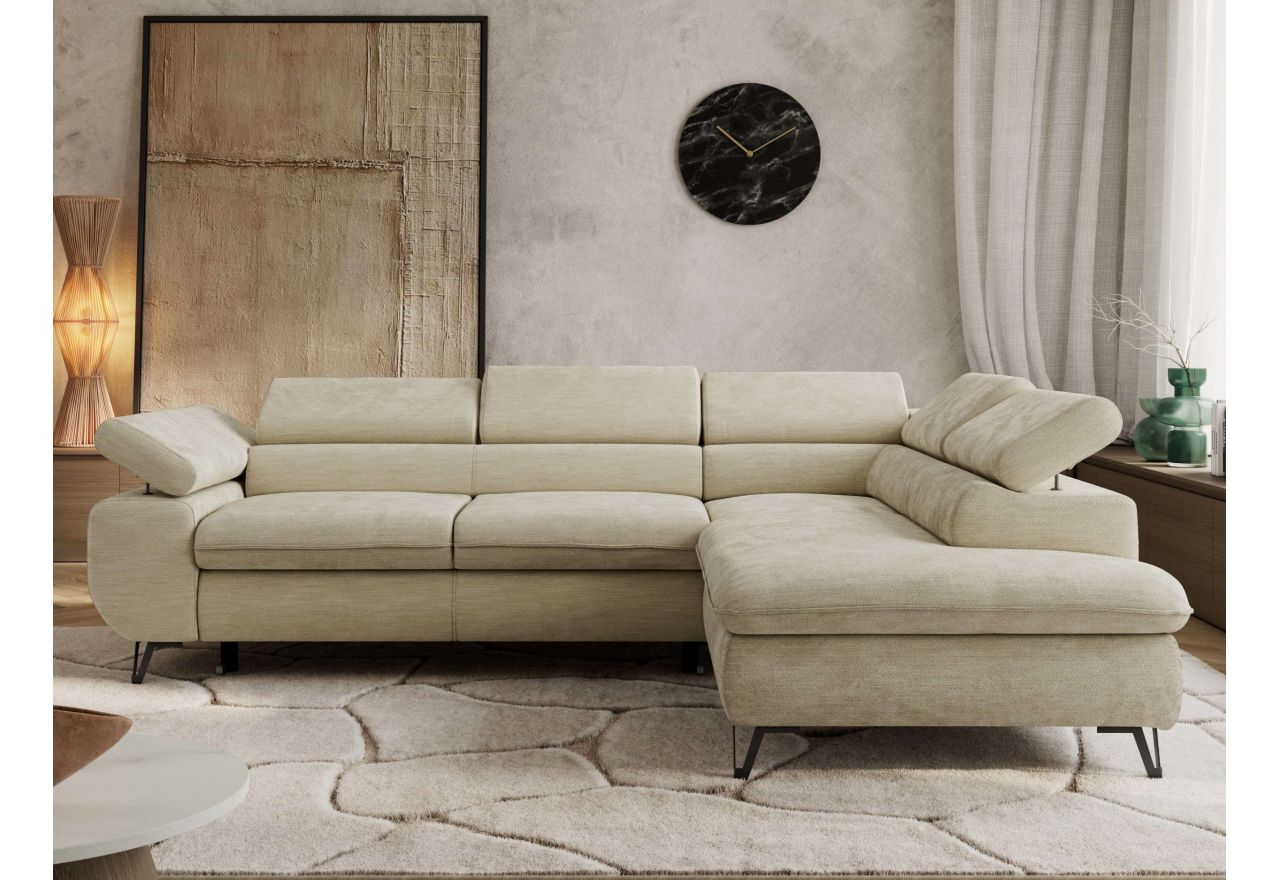 Narożnik PABLO L - strona prawa - beżowy, szenil gładki - Topper Visco