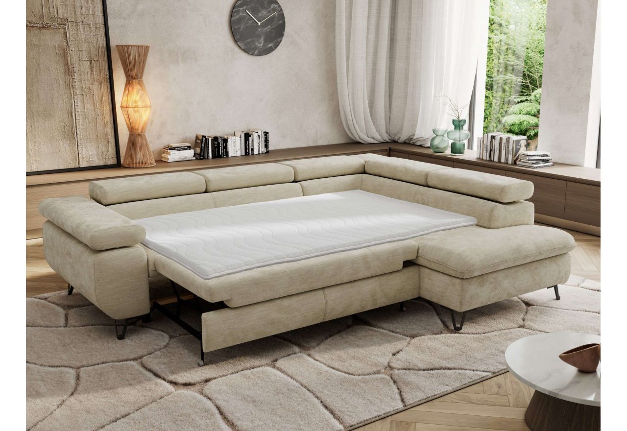 Narożnik PABLO L - strona prawa - beżowy, szenil gładki - Topper Visco