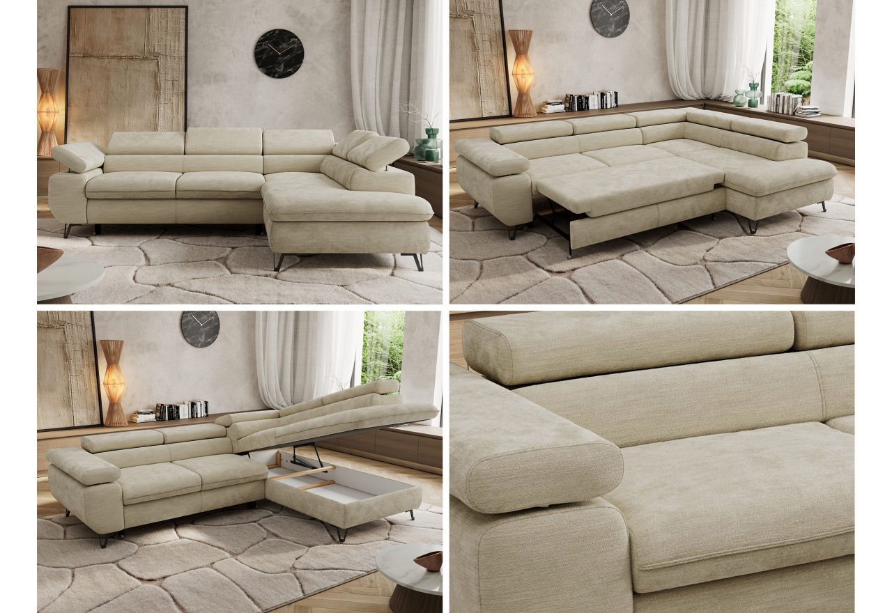 Narożnik PABLO L - strona prawa - beżowy, szenil gładki - Topper Visco