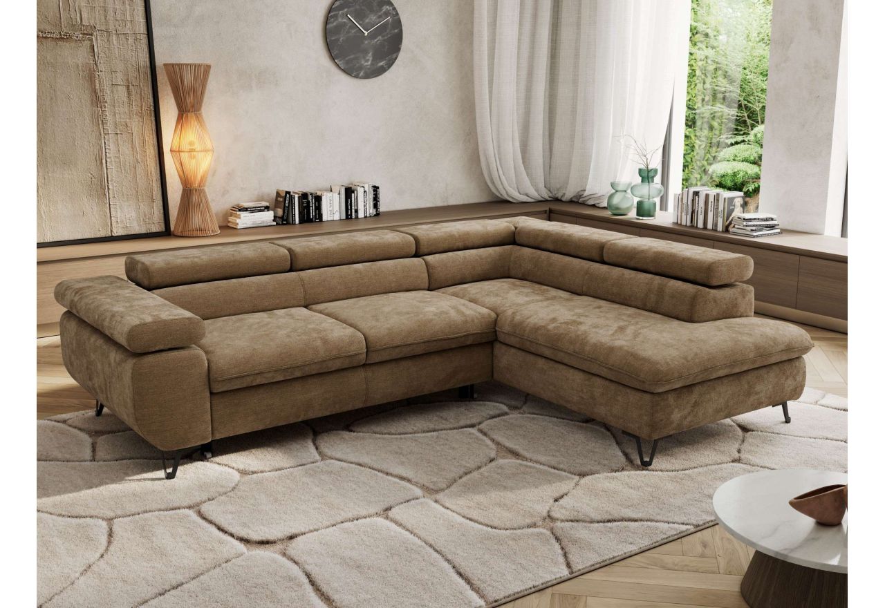 Narożnik PABLO L - strona prawa - brązowy, szenil gładki - Topper Visco