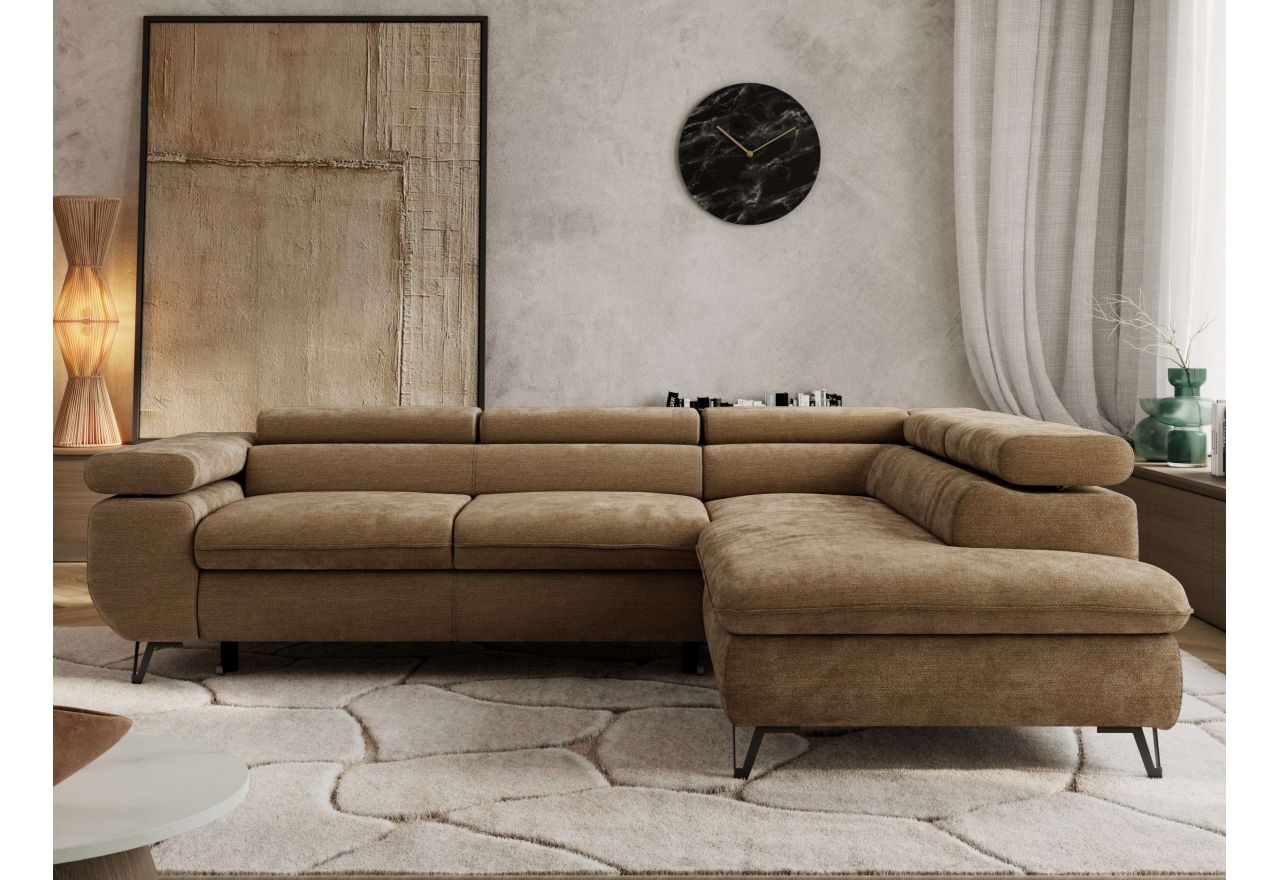 Narożnik PABLO L - strona prawa - brązowy, szenil gładki - Topper Visco