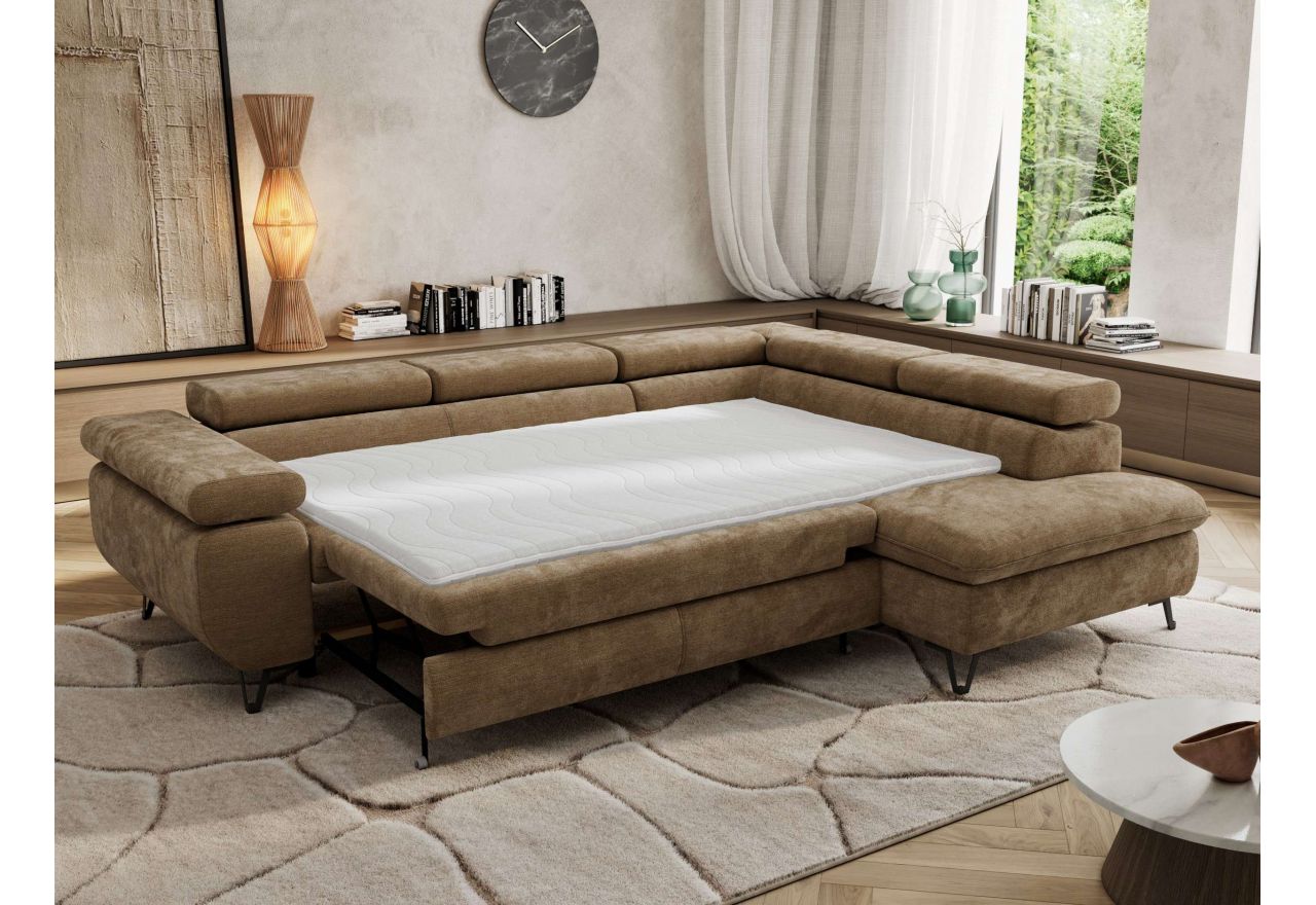 Narożnik PABLO L - strona prawa - brązowy, szenil gładki - Topper Visco