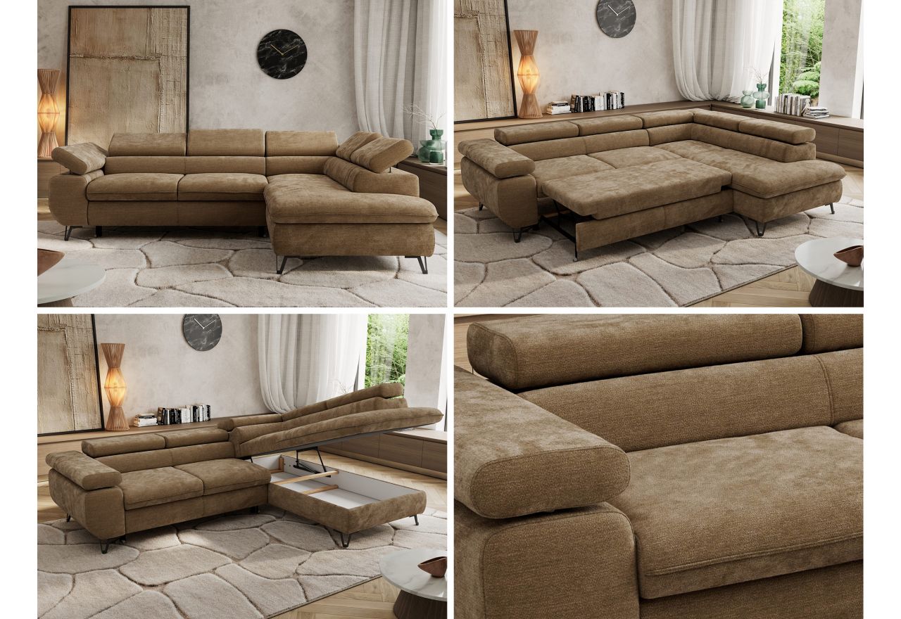 Narożnik PABLO L - strona prawa - brązowy, szenil gładki - Topper Visco