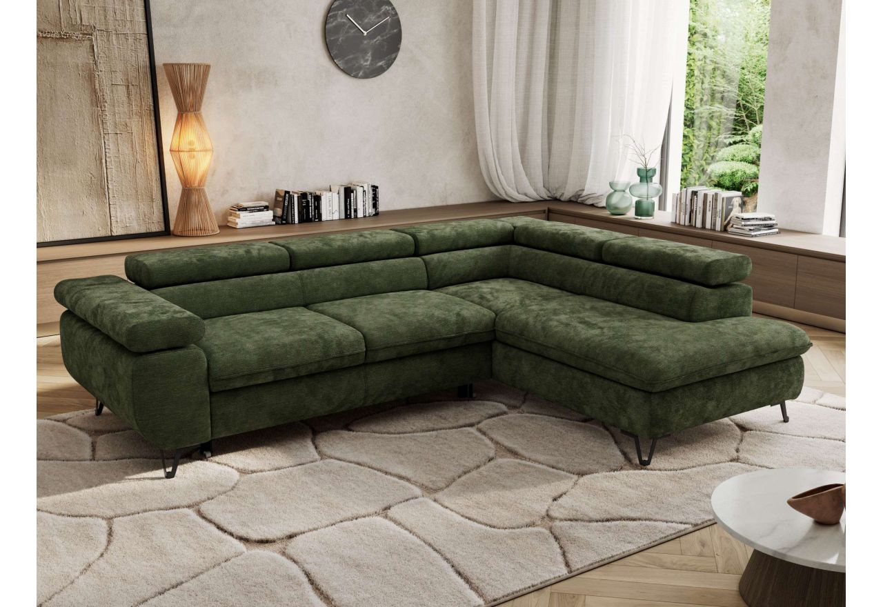 Narożnik PABLO L - strona prawa - ciemnozielony, szenil gładki - Topper Visco