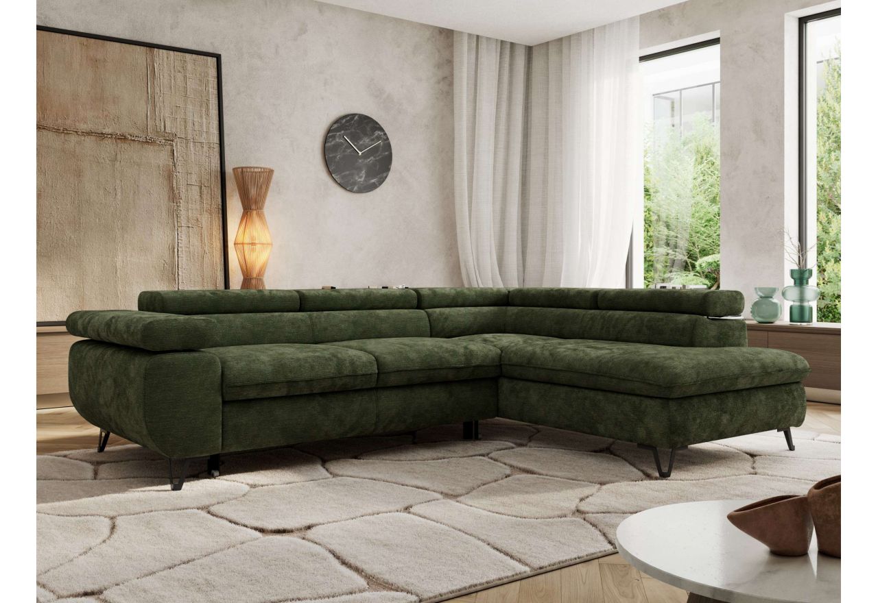 Narożnik PABLO L - strona prawa - ciemnozielony, szenil gładki - Topper Visco