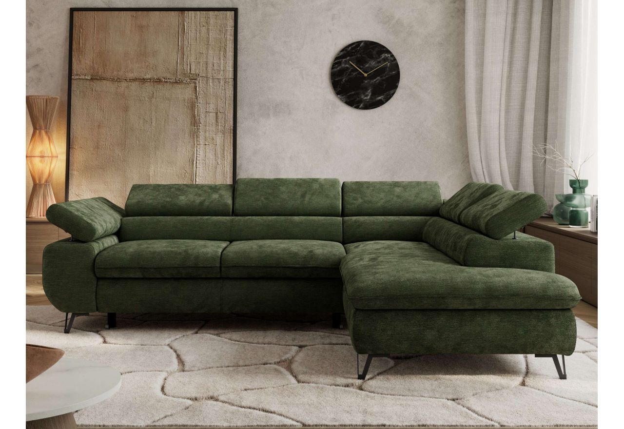 Narożnik PABLO L - strona prawa - ciemnozielony, szenil gładki - Topper Visco