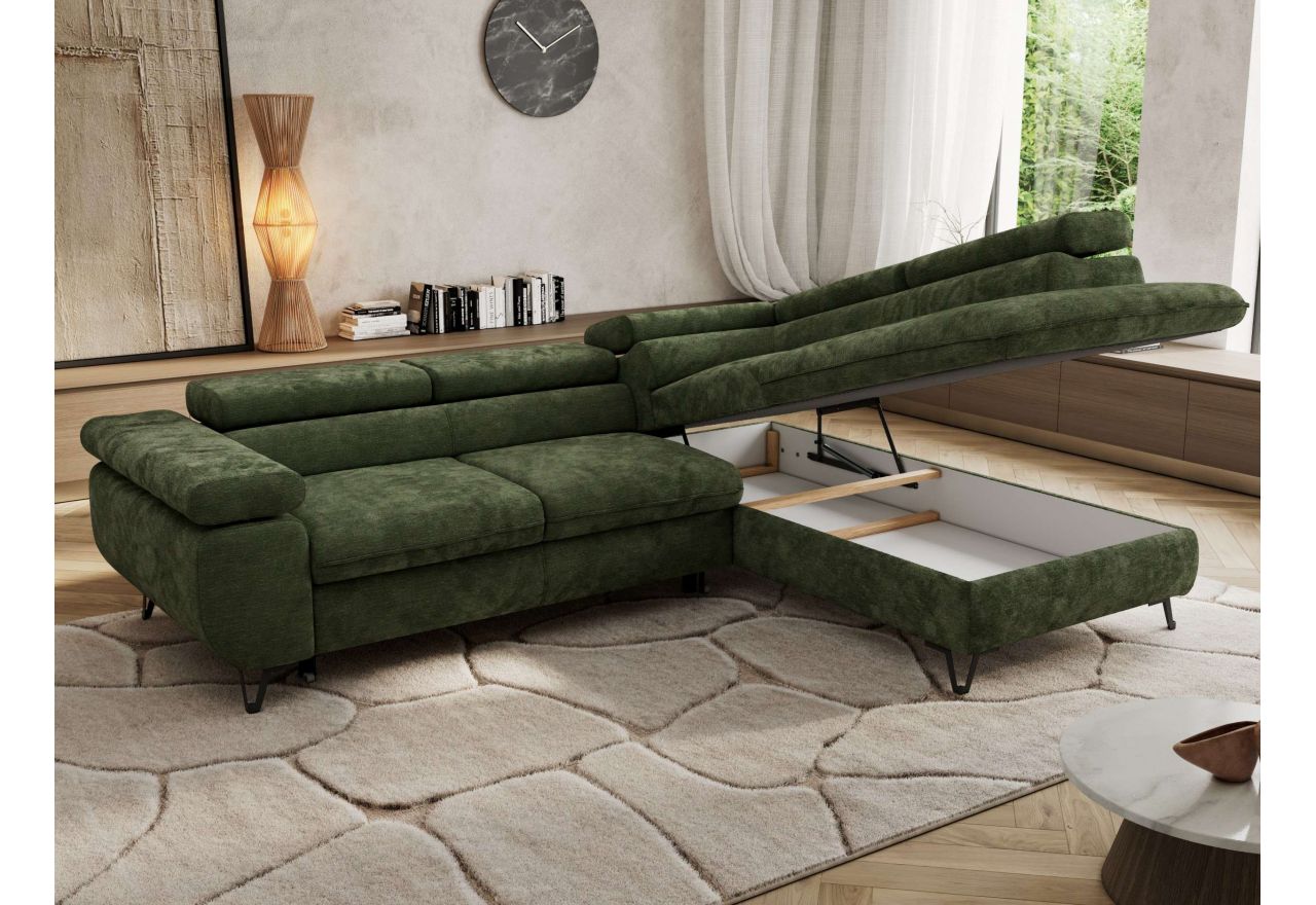 Narożnik PABLO L - strona prawa - ciemnozielony, szenil gładki - Topper Visco