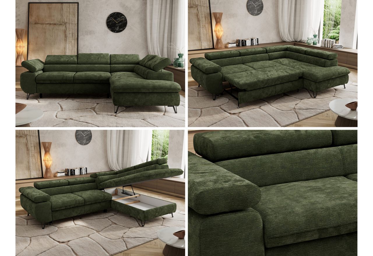 Narożnik PABLO L - strona prawa - ciemnozielony, szenil gładki - Topper Visco