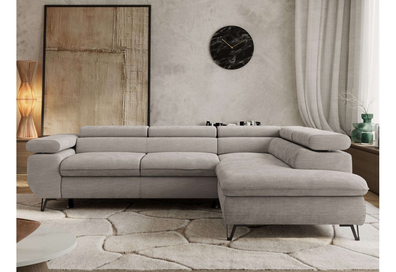 Narożnik PABLO L - strona prawa - jasnoszary, szenil gładki - Topper Visco