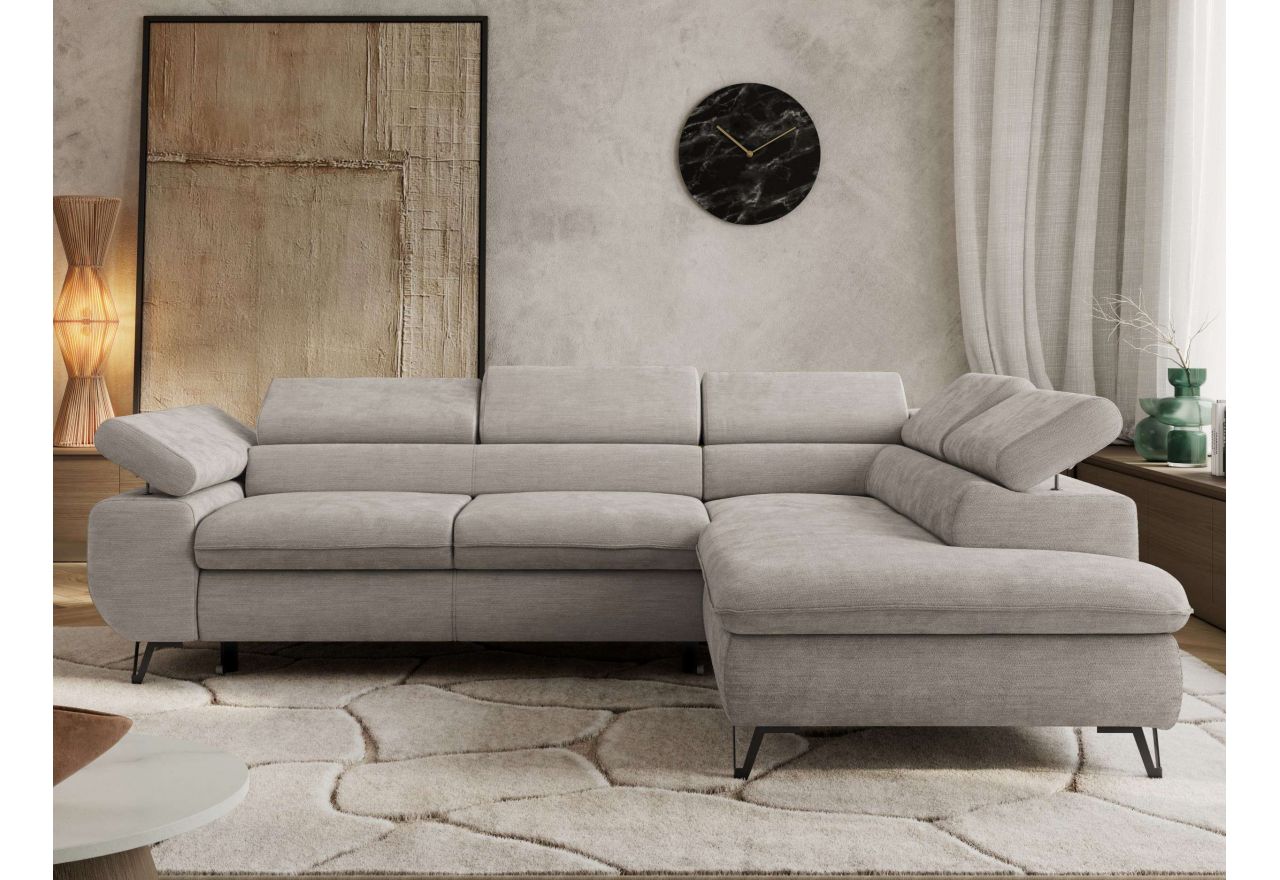 Narożnik PABLO L - strona prawa - jasnoszary, szenil gładki - Topper Visco
