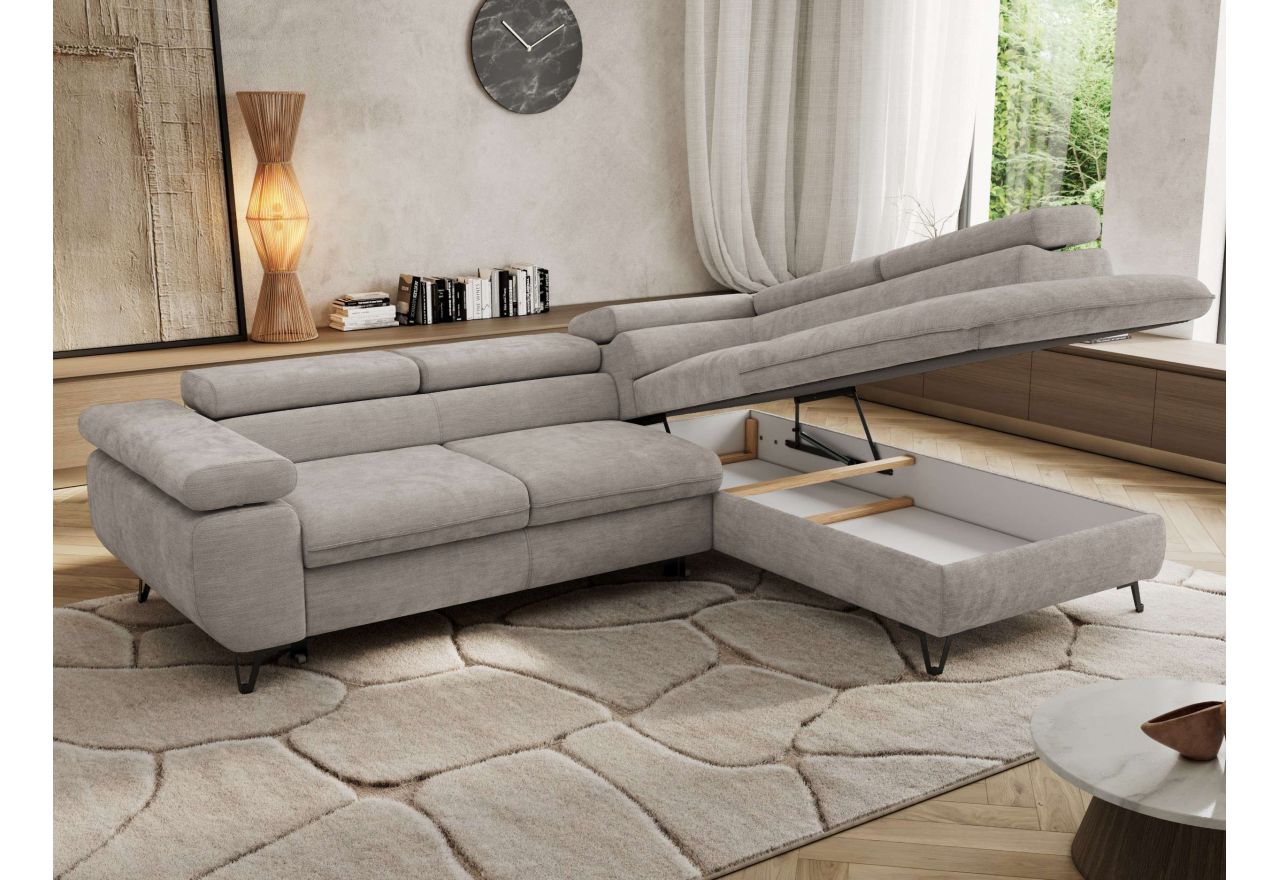 Narożnik PABLO L - strona prawa - jasnoszary, szenil gładki - Topper Visco