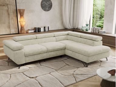 Narożnik PABLO L - strona prawa - kremowy, szenil grubo tkany - Topper Visco