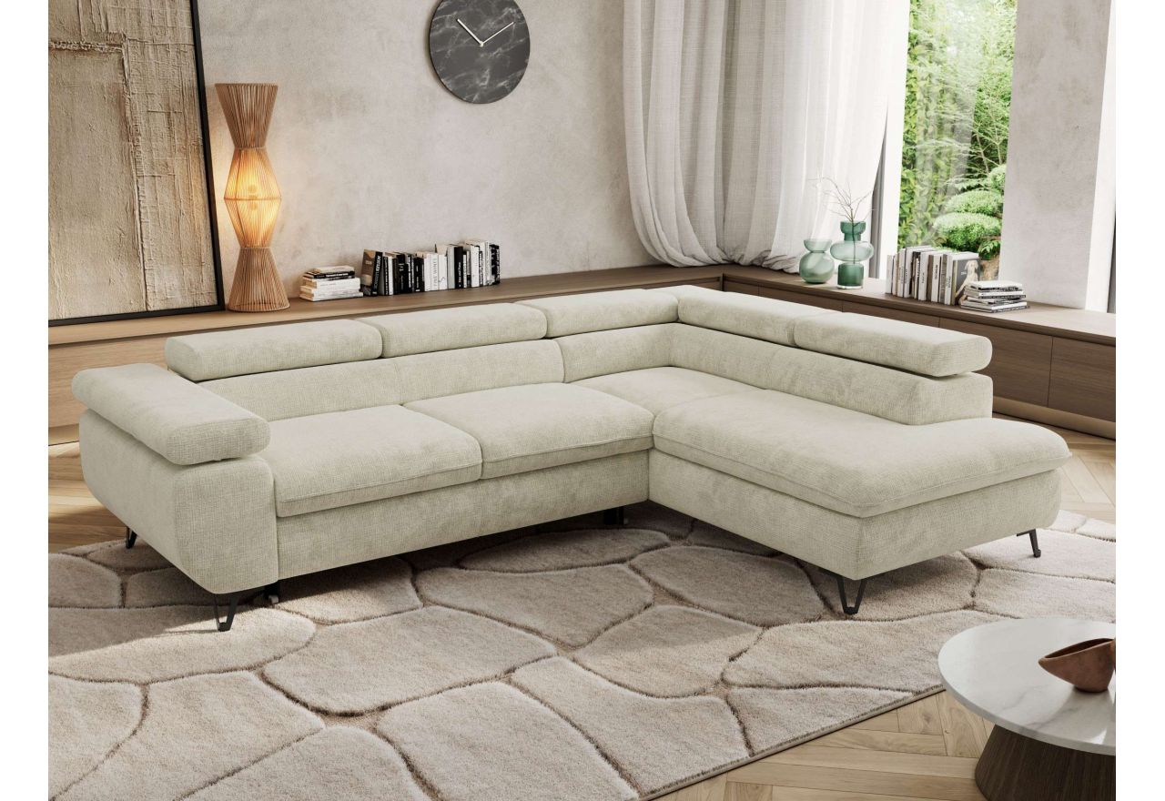 Narożnik PABLO L - strona prawa - kremowy, szenil grubo tkany - Topper Visco