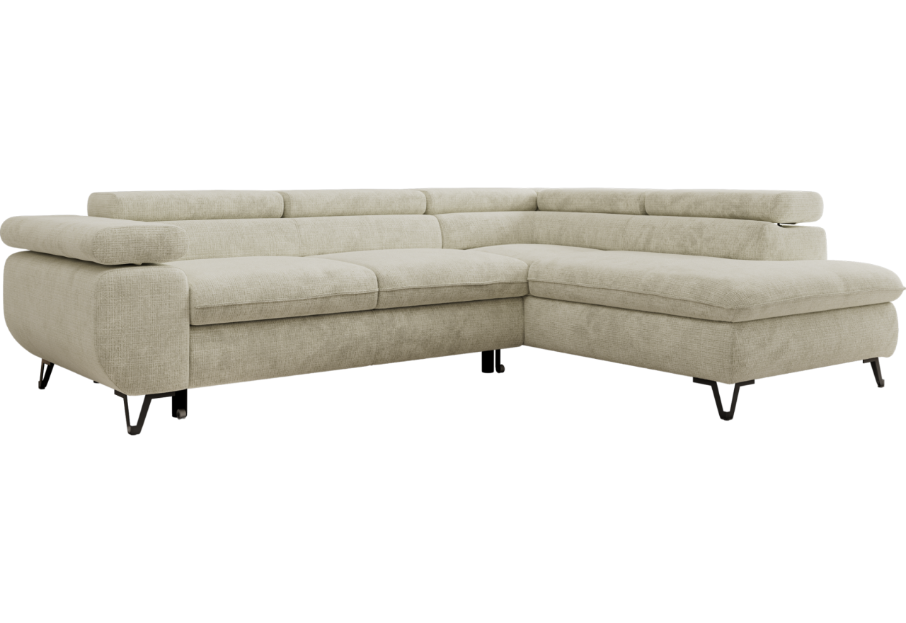 Narożnik PABLO L - strona prawa - kremowy, szenil grubo tkany - Topper Visco