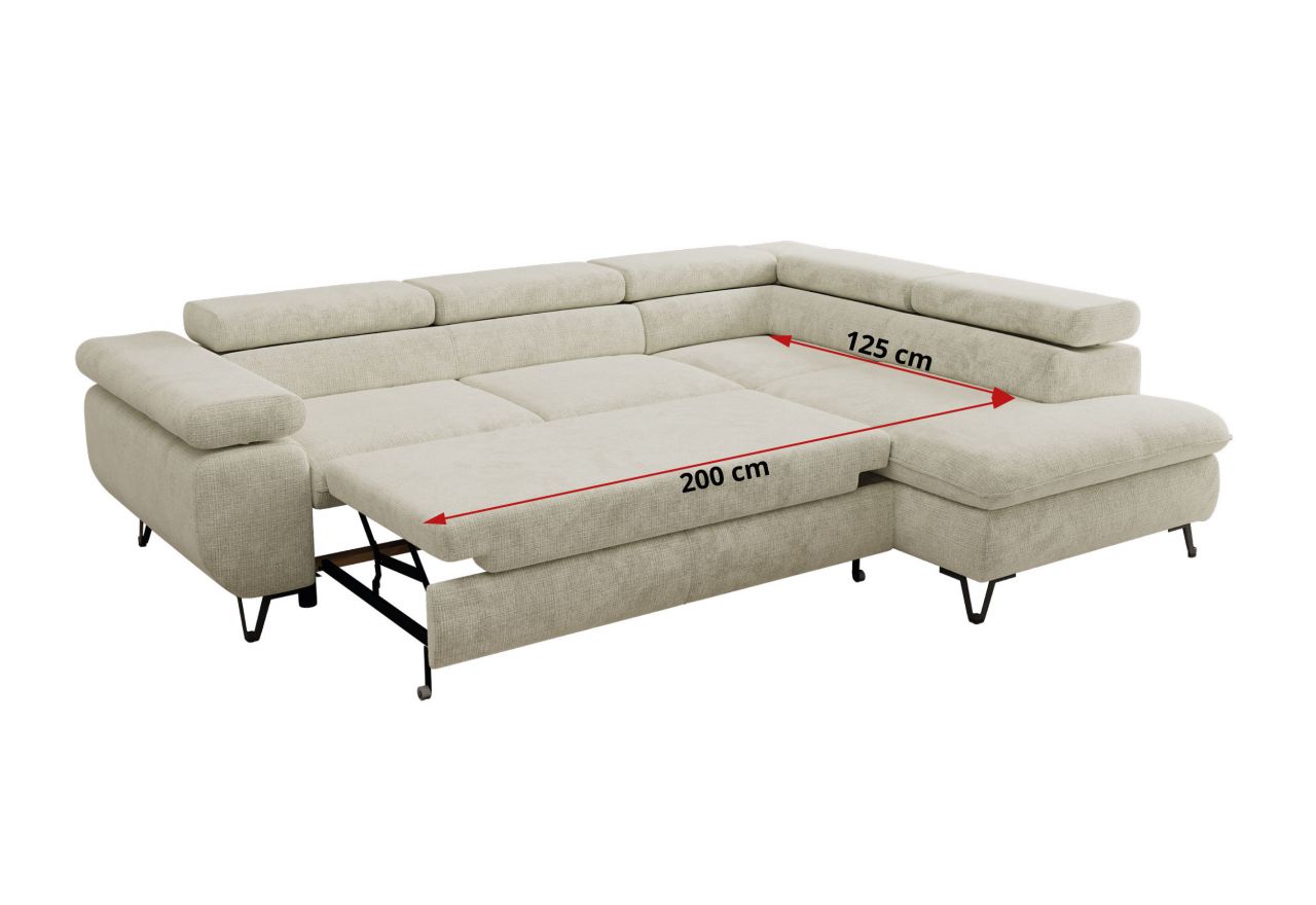 Narożnik PABLO L - strona prawa - kremowy, szenil grubo tkany - Topper Visco