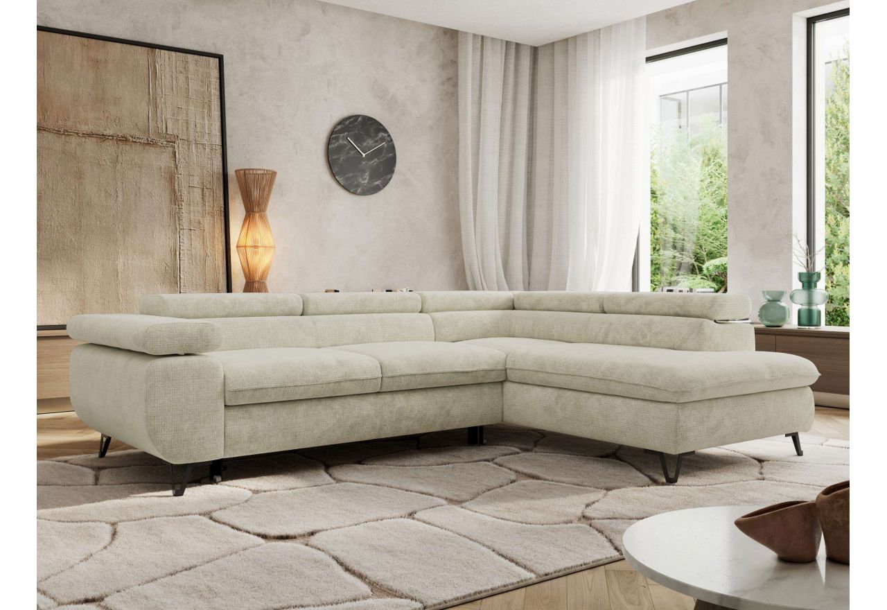 Narożnik PABLO L - strona prawa - kremowy, szenil grubo tkany - Topper Visco