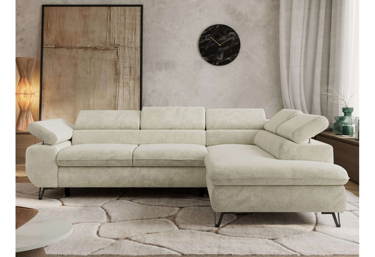 Narożnik PABLO L - strona prawa - kremowy, szenil grubo tkany - Topper Visco