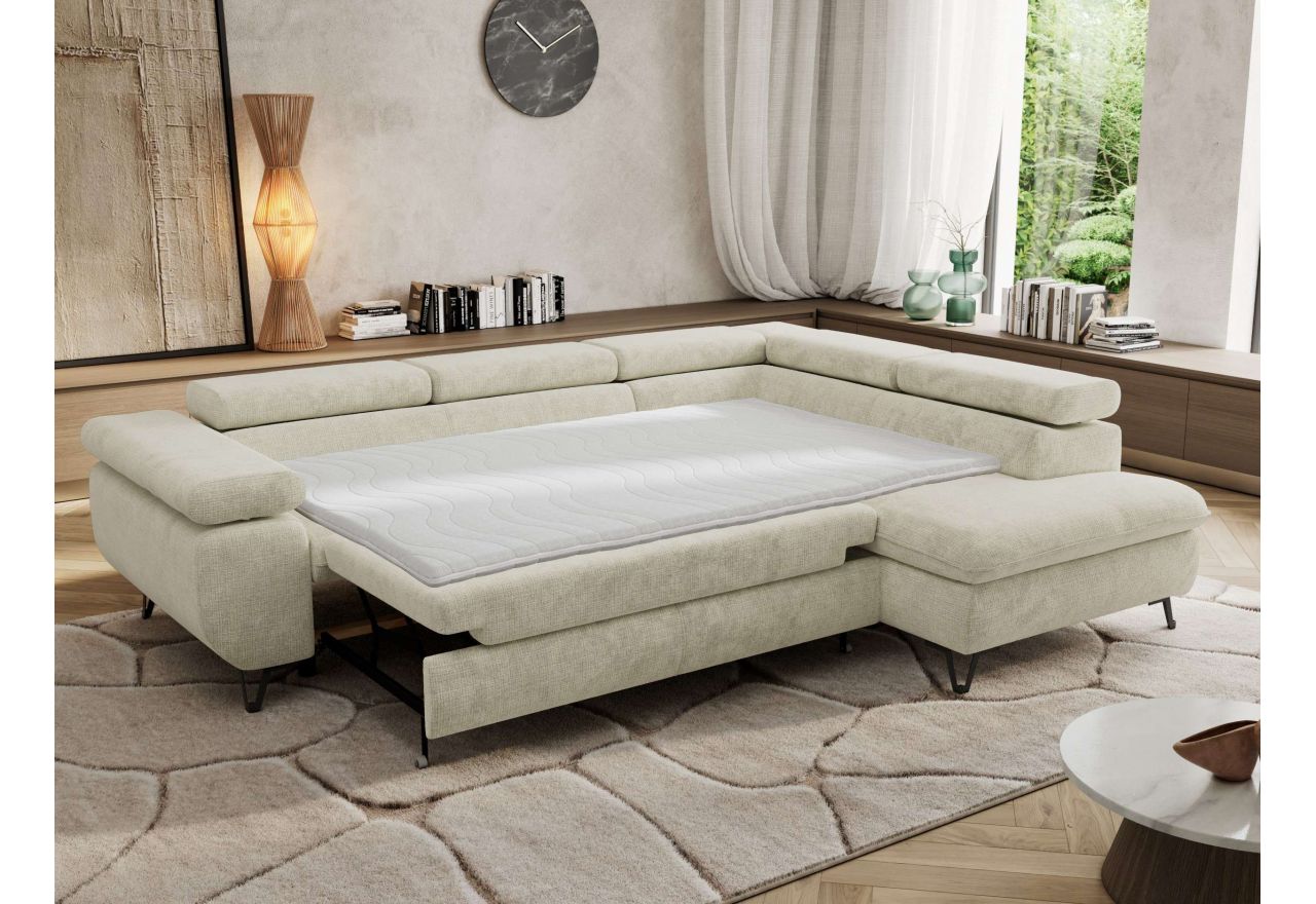 Narożnik PABLO L - strona prawa - kremowy, szenil grubo tkany - Topper Visco