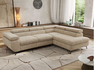 Narożnik PABLO L - strona prawa - beżowy, szenil grubo tkany - Topper Visco