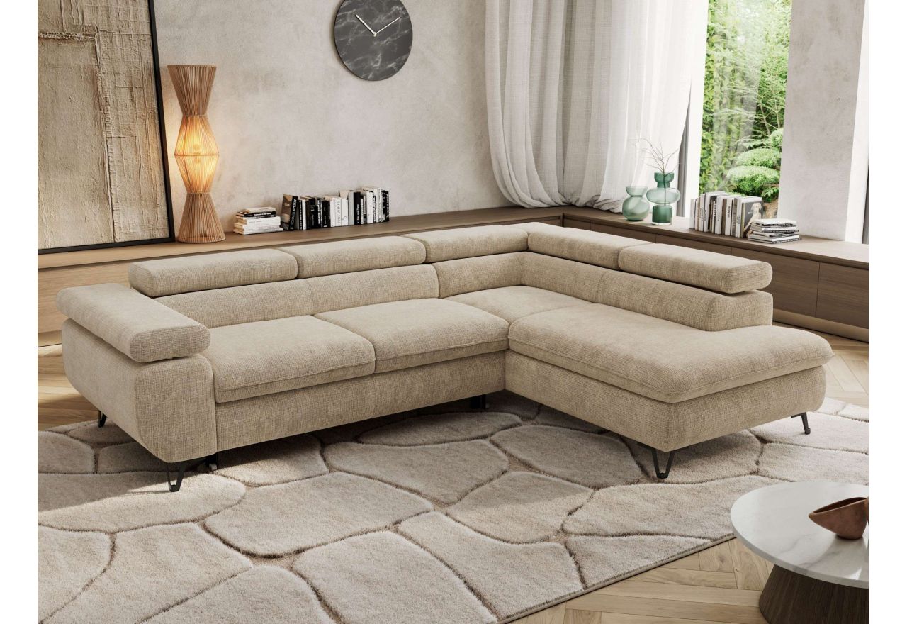 Narożnik PABLO L - strona prawa - beżowy, szenil grubo tkany - Topper Visco