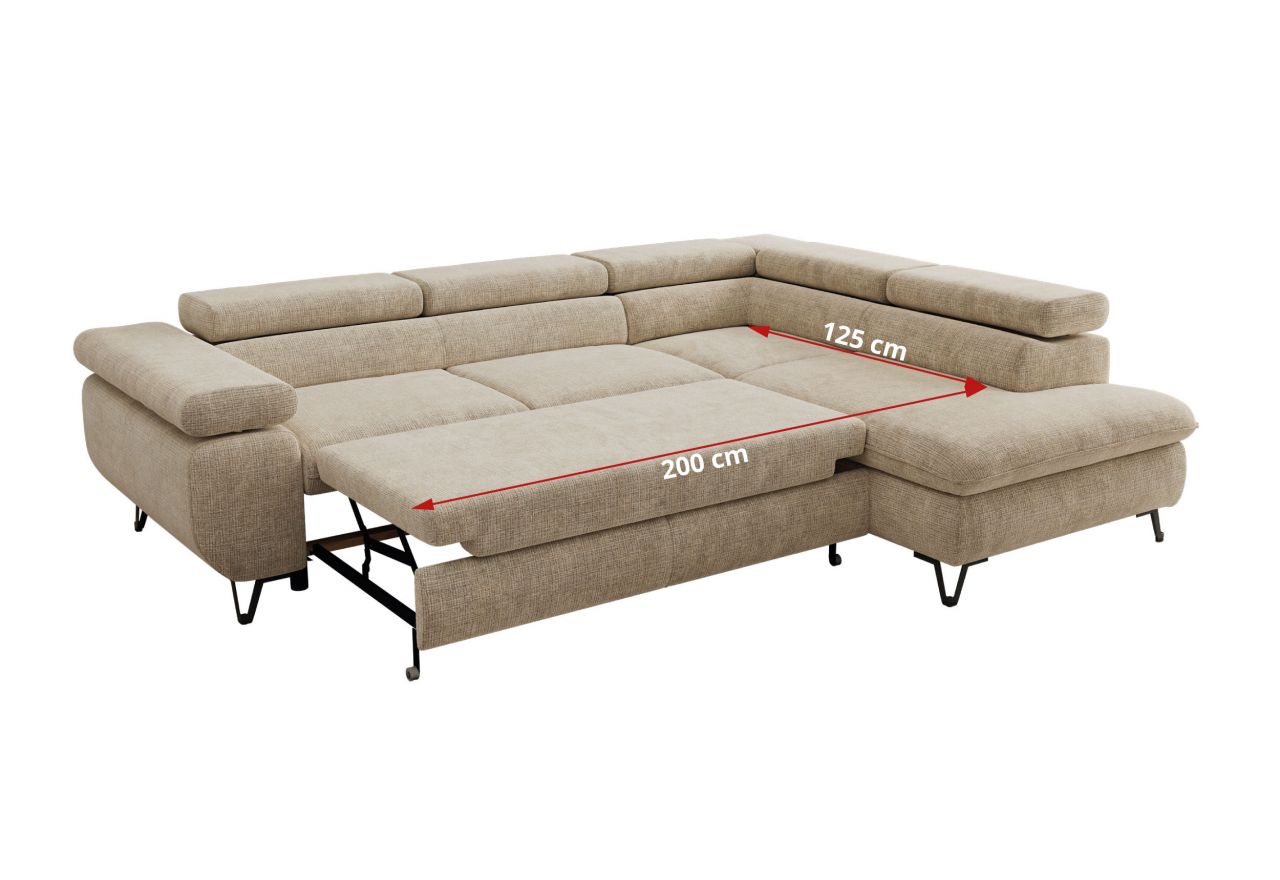 Narożnik PABLO L - strona prawa - beżowy, szenil grubo tkany - Topper Visco