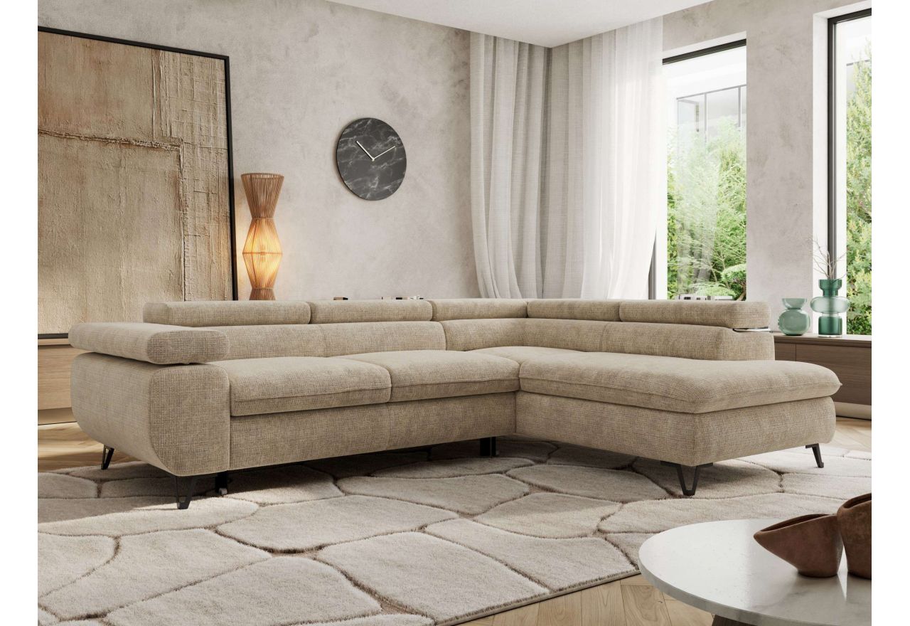 Narożnik PABLO L - strona prawa - beżowy, szenil grubo tkany - Topper Visco