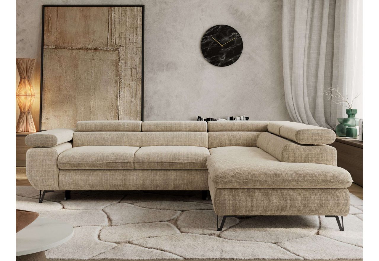 Narożnik PABLO L - strona prawa - beżowy, szenil grubo tkany - Topper Visco