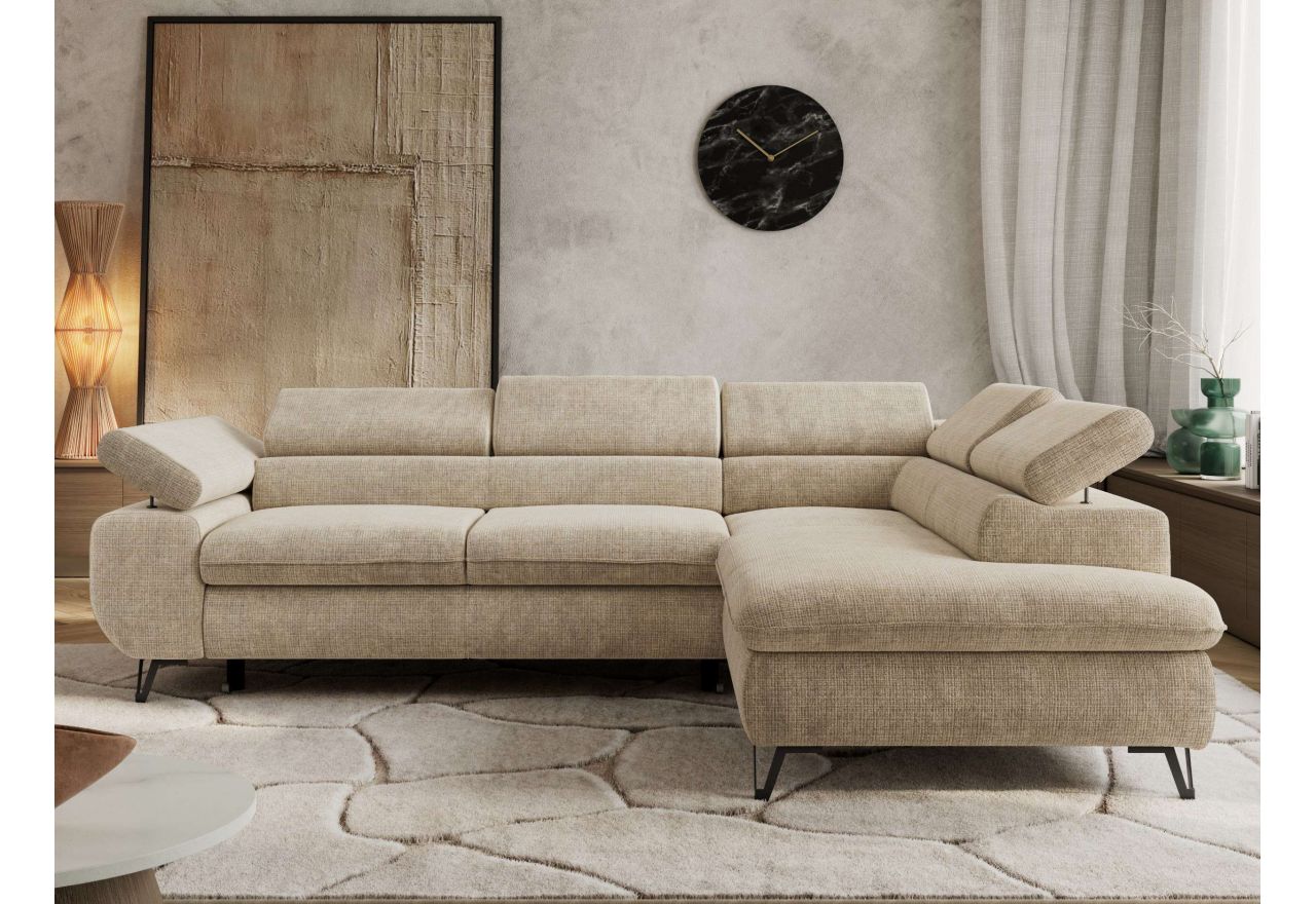 Narożnik PABLO L - strona prawa - beżowy, szenil grubo tkany - Topper Visco