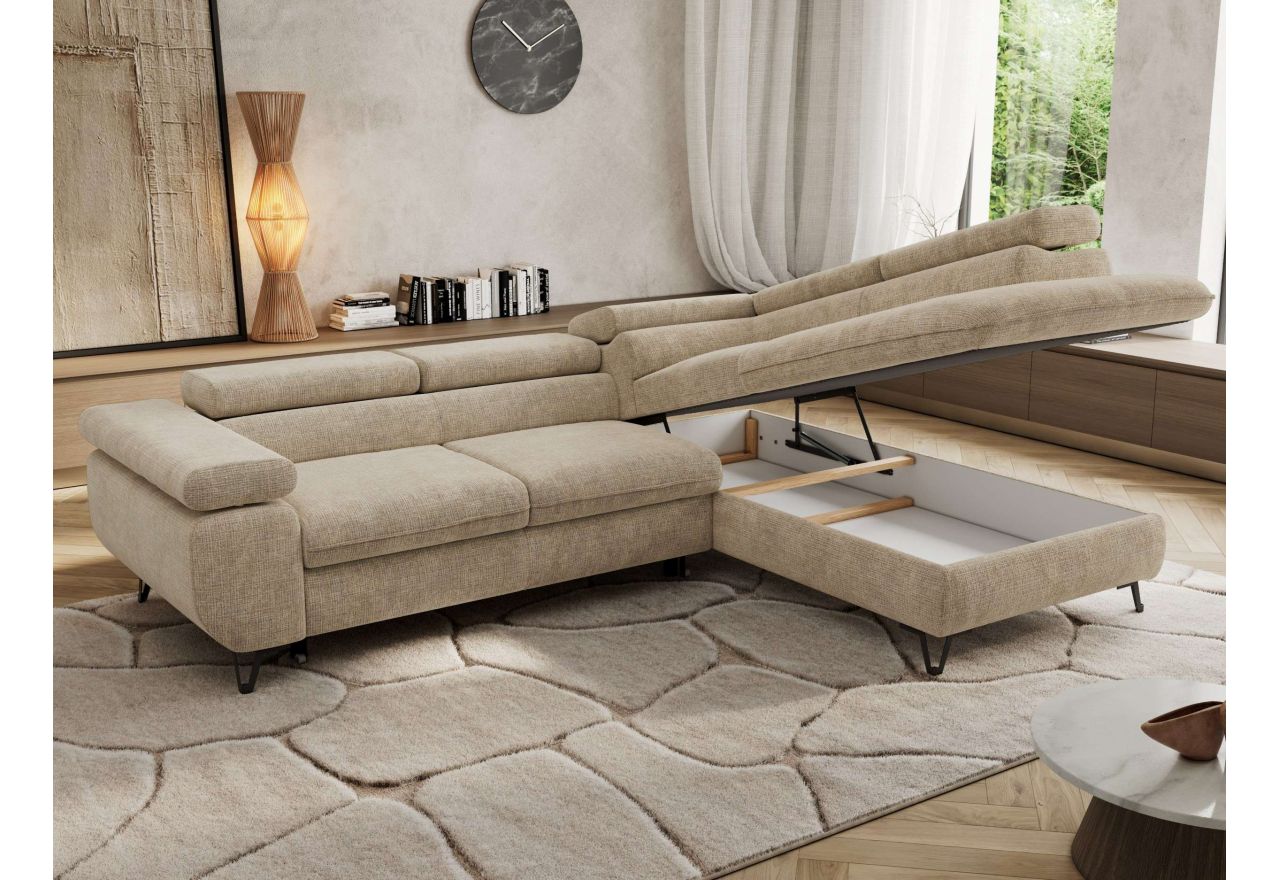 Narożnik PABLO L - strona prawa - beżowy, szenil grubo tkany - Topper Visco