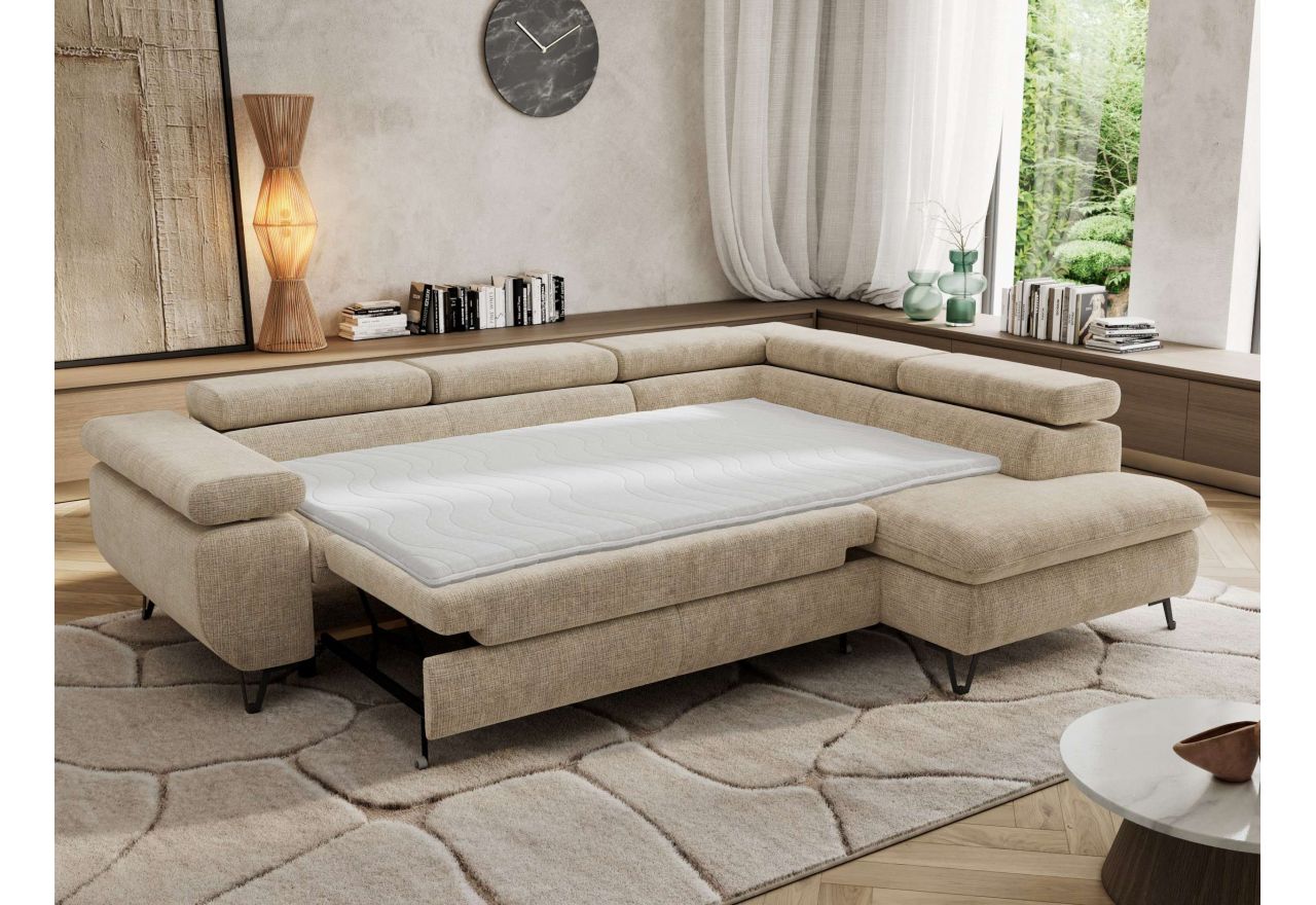 Narożnik PABLO L - strona prawa - beżowy, szenil grubo tkany - Topper Visco