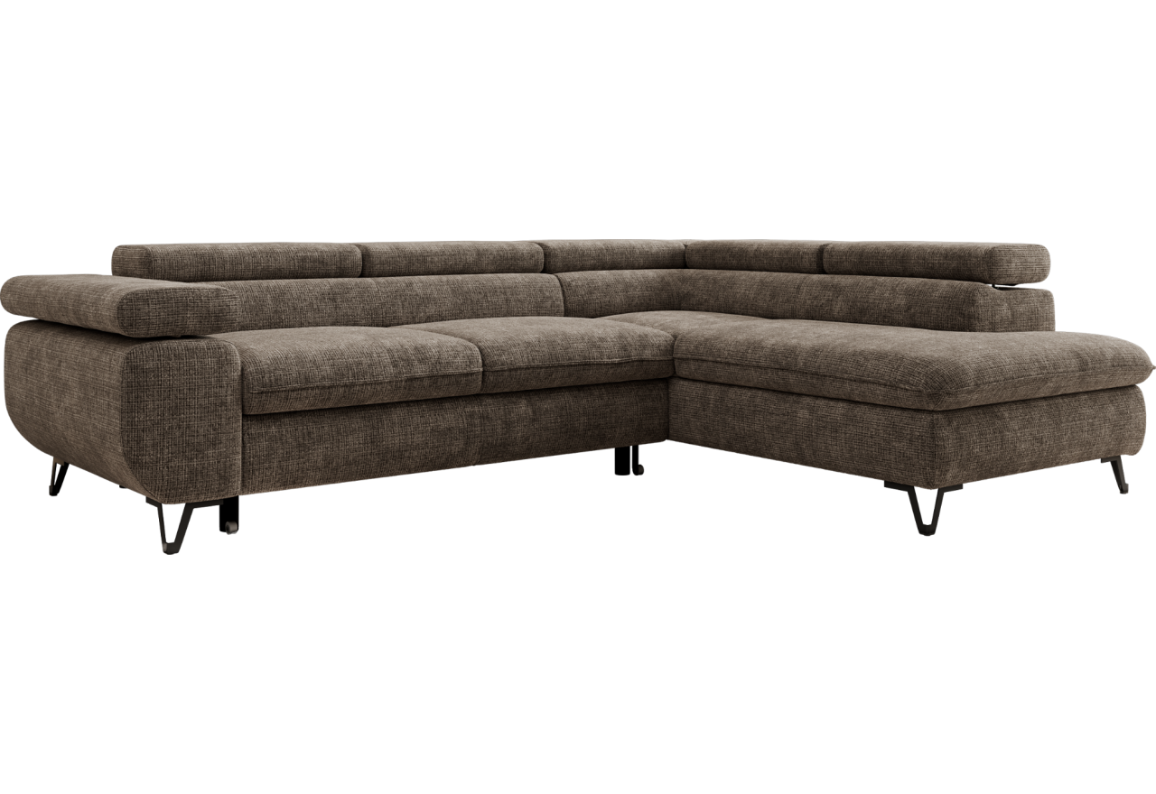 Narożnik PABLO L - strona prawa - brązowy, szenil grubo tkany - Topper Visco