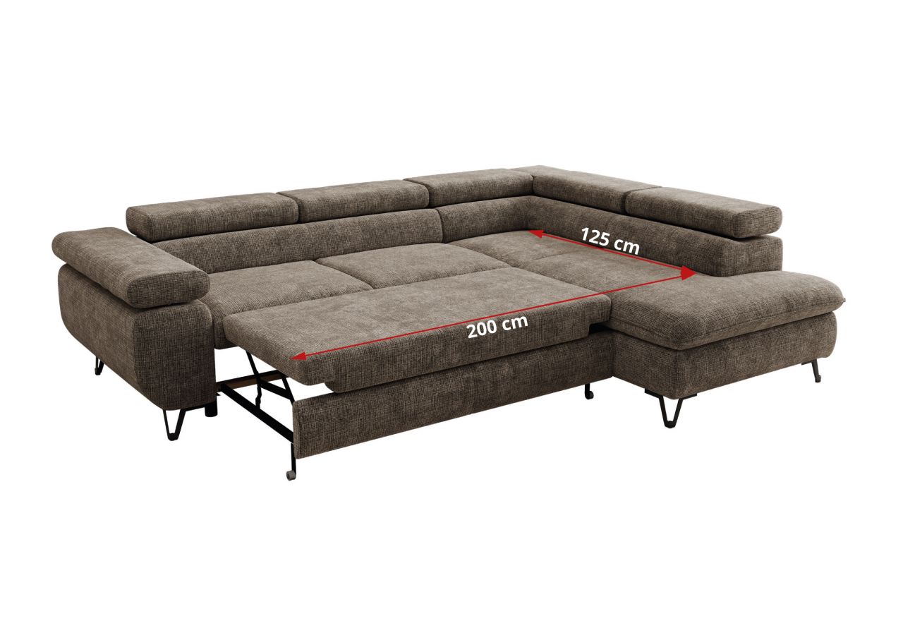 Narożnik PABLO L - strona prawa - brązowy, szenil grubo tkany - Topper Visco