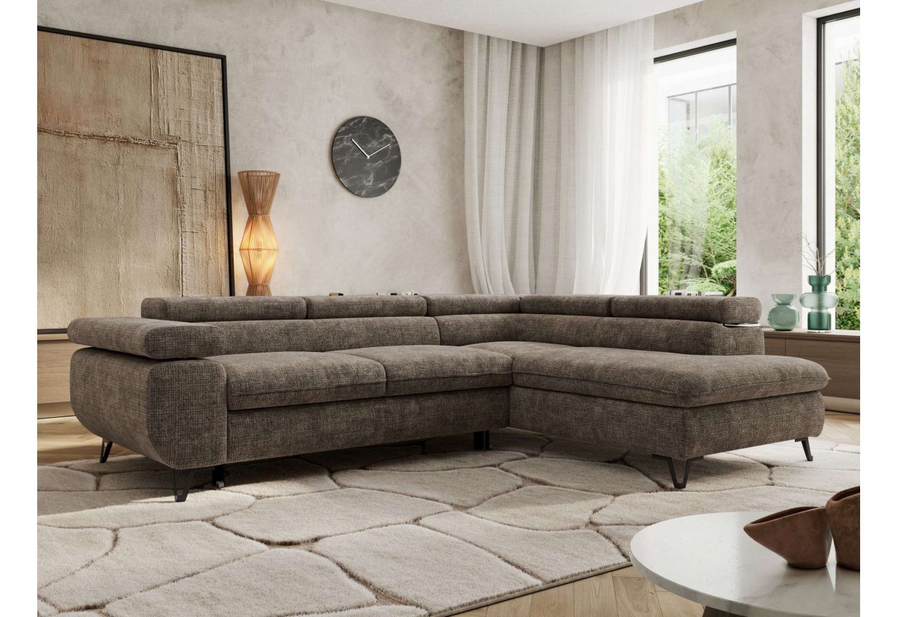 Narożnik PABLO L - strona prawa - brązowy, szenil grubo tkany - Topper Visco