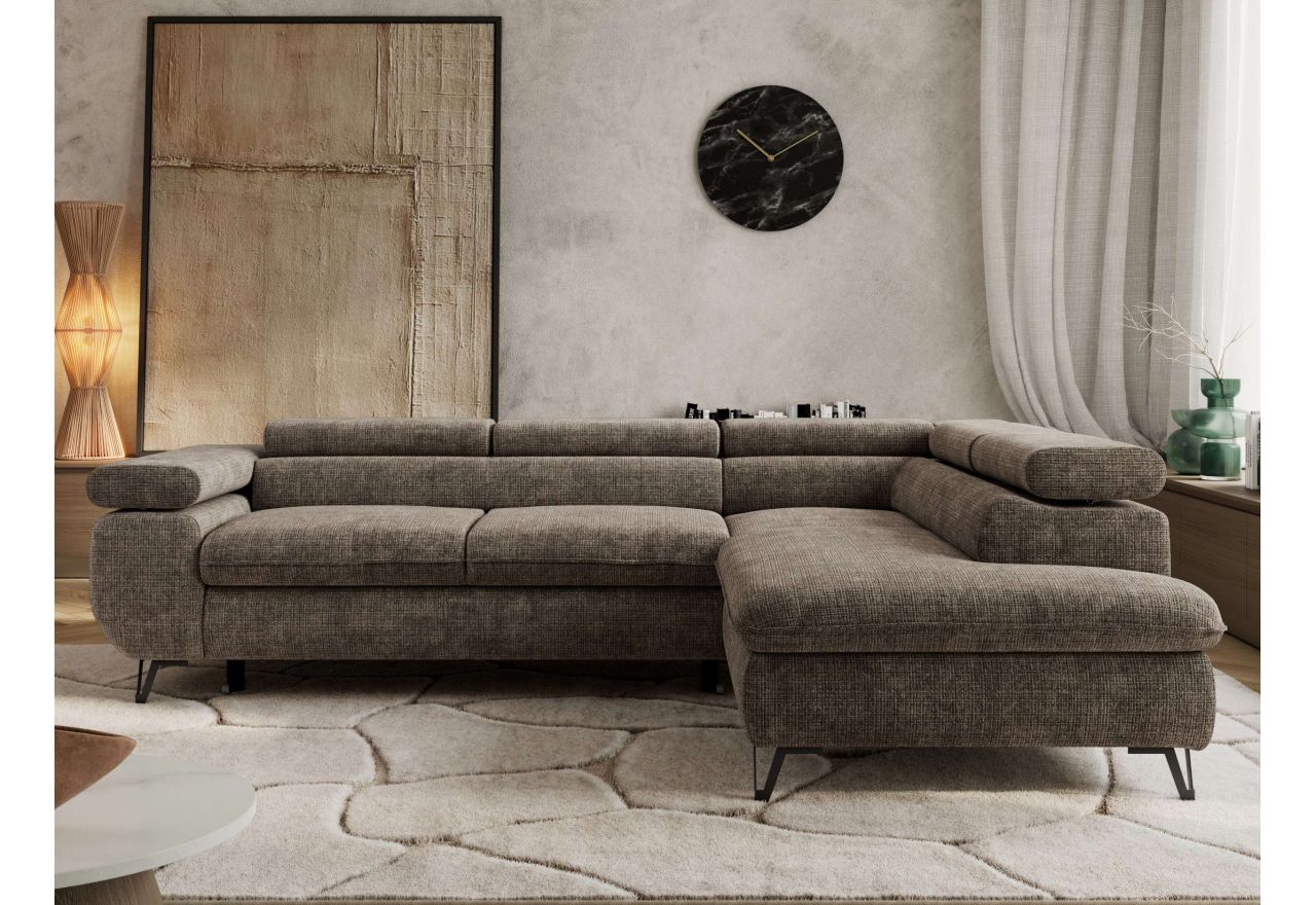 Narożnik PABLO L - strona prawa - brązowy, szenil grubo tkany - Topper Visco