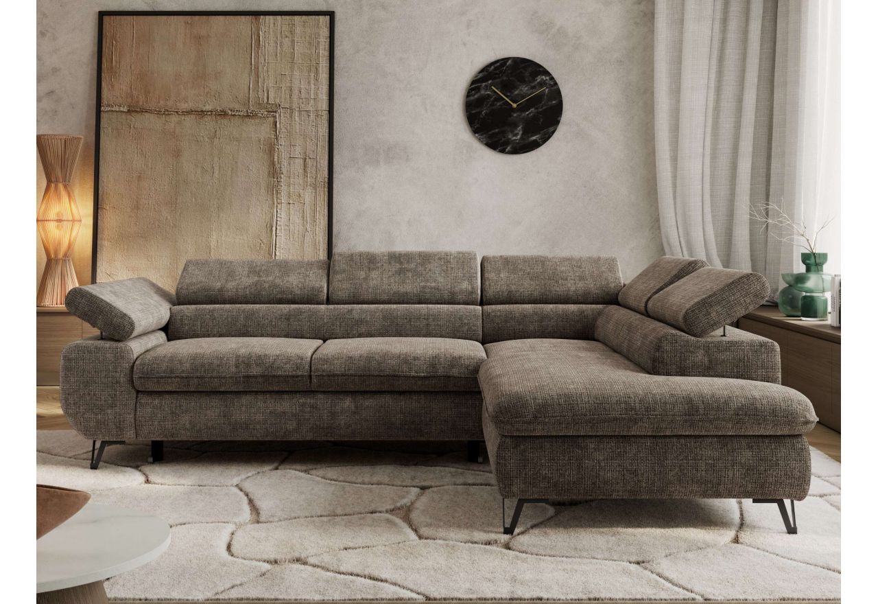 Narożnik PABLO L - strona prawa - brązowy, szenil grubo tkany - Topper Visco