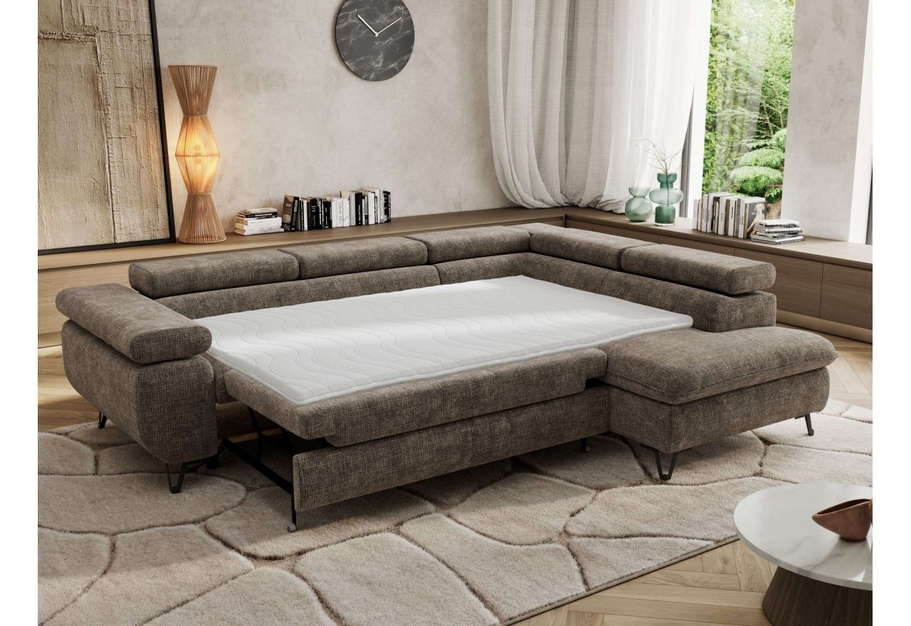 Narożnik PABLO L - strona prawa - brązowy, szenil grubo tkany - Topper Visco