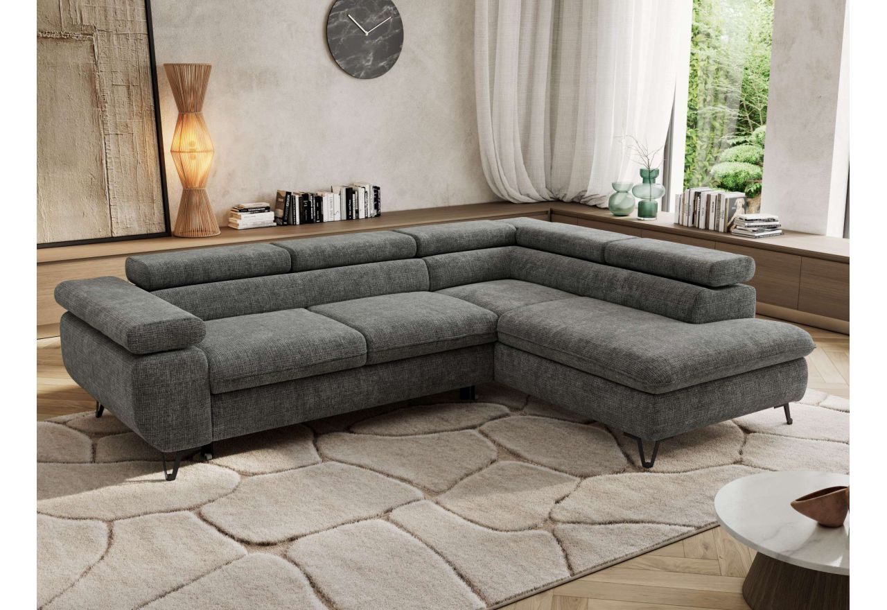 Narożnik PABLO L - strona prawa - szary, szenil grubo tkany - Topper Visco