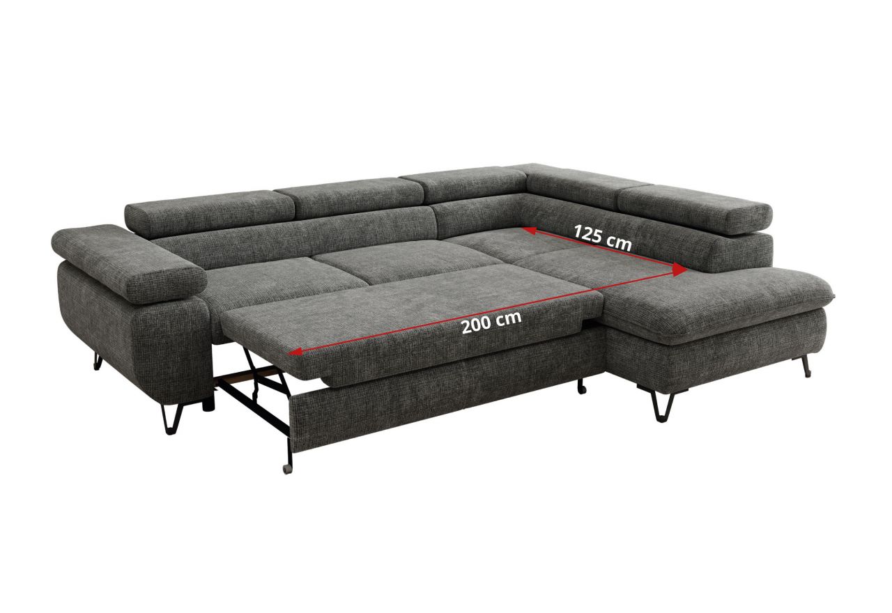 Narożnik PABLO L - strona prawa - szary, szenil grubo tkany - Topper Visco