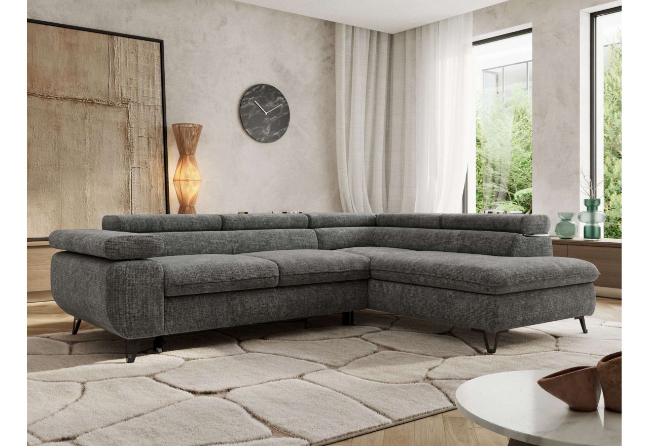 Narożnik PABLO L - strona prawa - szary, szenil grubo tkany - Topper Visco