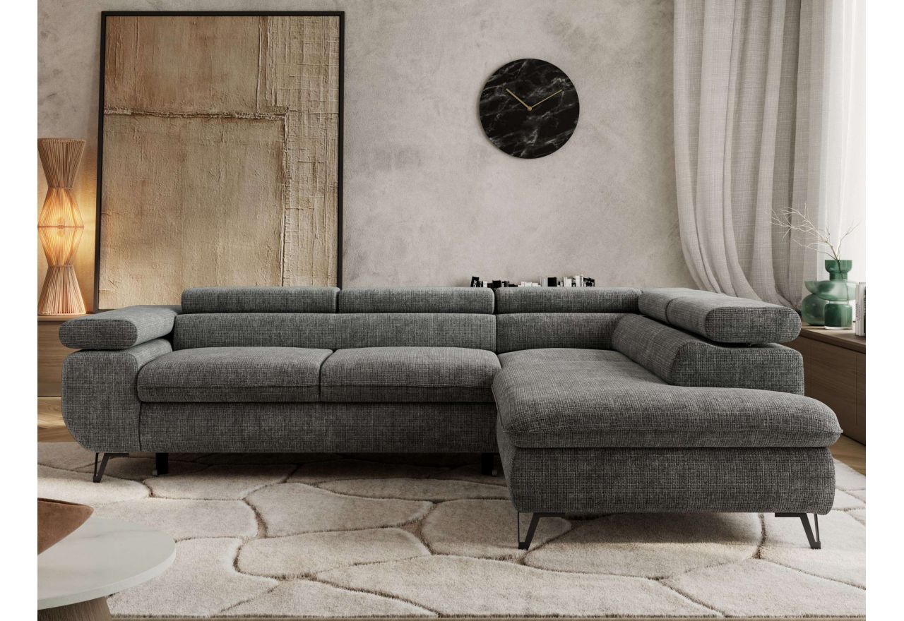 Narożnik PABLO L - strona prawa - szary, szenil grubo tkany - Topper Visco