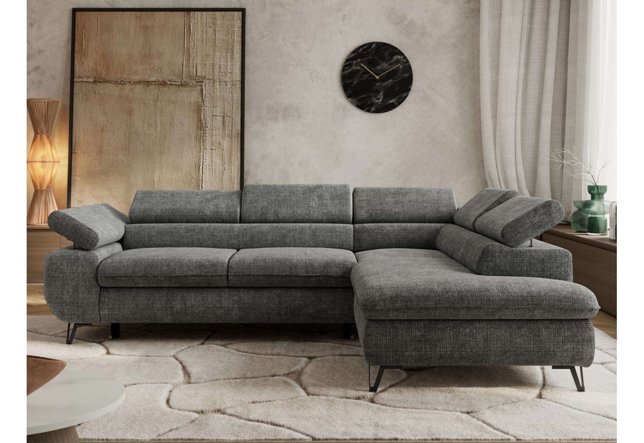 Narożnik PABLO L - strona prawa - szary, szenil grubo tkany - Topper Visco