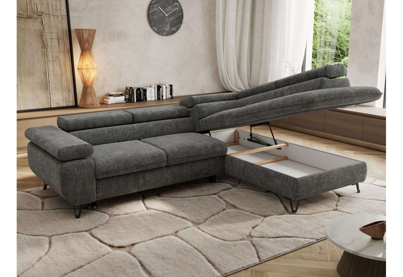 Narożnik PABLO L - strona prawa - szary, szenil grubo tkany - Topper Visco