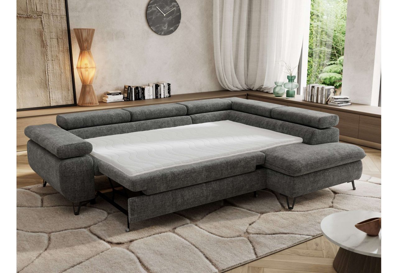 Narożnik PABLO L - strona prawa - szary, szenil grubo tkany - Topper Visco