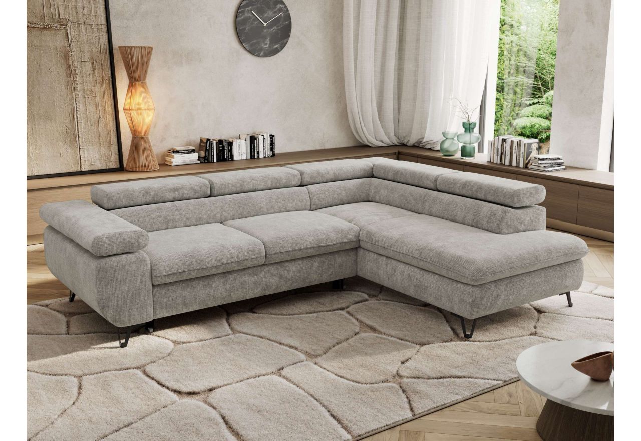 Narożnik PABLO L - strona prawa - jasnoszary, szenil grubo tkany - Topper Visco